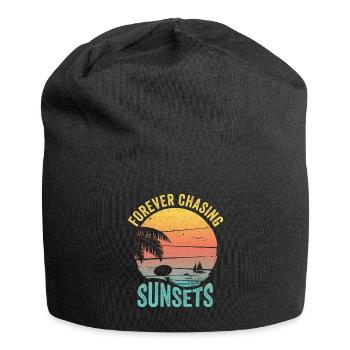 Für immer auf der Jagd nach Sonnenuntergängen Retro-Sommerurlaub - Jersey-Beanie - Schwarz - Vorne