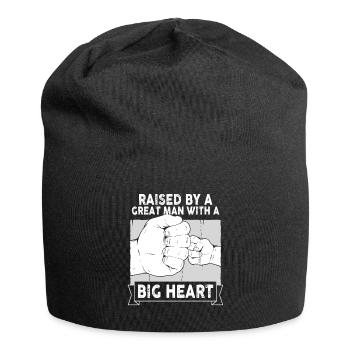 Aufgezogen von einem großen Mann mit einem großen Herzen Vatertag - Jersey-Beanie - Schwarz - Vorne