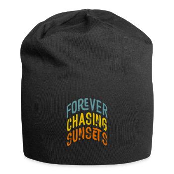 Für immer auf der Jagd nach Sonnenuntergängen Retro-Sommerurlaub - Jersey-Beanie - Schwarz - Vorne