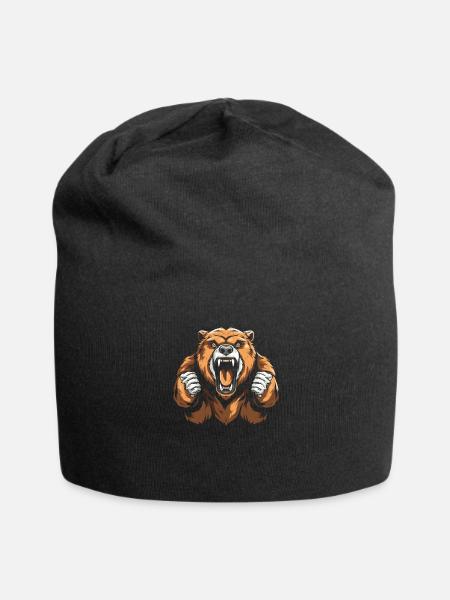 Bear Brown Bear Angry - Jersey Beanie - black
