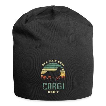 Die mit dem Corgi geht - Hunde Spruch - Jersey-Beanie - Schwarz - Vorne