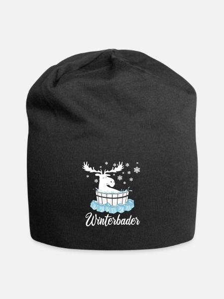 Elch Winterbader Eisbaden Eisbad Spruch - Jersey-Beanie - Schwarz