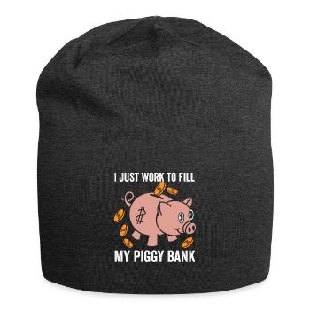 A workhorse's dream: Filling the piggy bank - Jersey Beanie - charcoal grey - Front