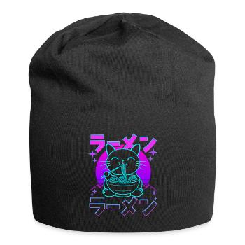 Retro Kawaii Cat Eating Ramen - Jersey Beanie - black - Front