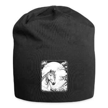 Horse Equestrian Japan Cherry Blossom Moon - Jersey Beanie - black - Front