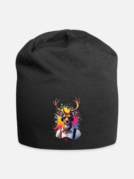 Fest Tracht Hirsch mit Kopfhörer Sonnenbrille - Jersey-Beanie - Schwarz