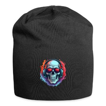 Crâne avec lunettes de soleil et casque en pop - Bonnet en jersey - noir - Devant