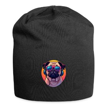 Carlin avec lunettes de soleil et écouteurs dans le Pop Art - Bonnet en jersey - noir - Devant