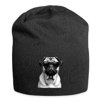 Mops mit Sonnenbrille Tier Motiv Kunst Mops - Jersey-Beanie - Schwarz - Vorne