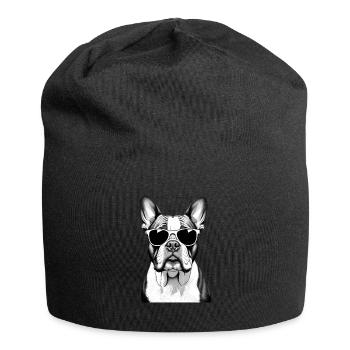 Bulldog with Sunglasses Animal Motif Art - Jersey Beanie - black - Front