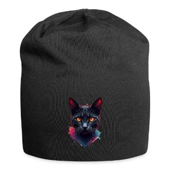 Katzen Kunst Tier Wasserfarben Motiv Katze - Jersey-Beanie - Schwarz - Vorne