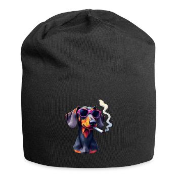 Dachshund with sunglasses animal motif smoking - Jersey Beanie - black - Front