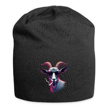Goat with sunglasses animal motif smoking goats - Jersey Beanie - black - Front
