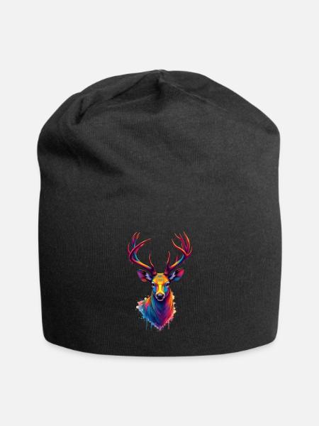 cerf coloré art oeuvre motif animal cerf - Bonnet en jersey - noir