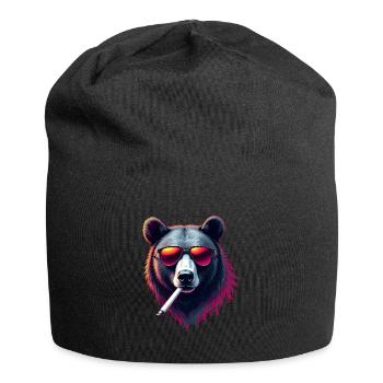 Bear with Sunglasses Animal Motif Smoking Bear - Jersey Beanie - black - Front