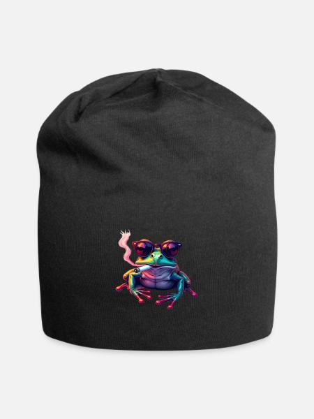 Frosch mit Sonnenbrille Tier Motiv rauchenden - Jersey-Beanie - Schwarz