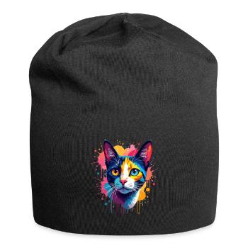 Cat Colorful Art Artwork Cat Owner Animal - Jersey Beanie - black - Front