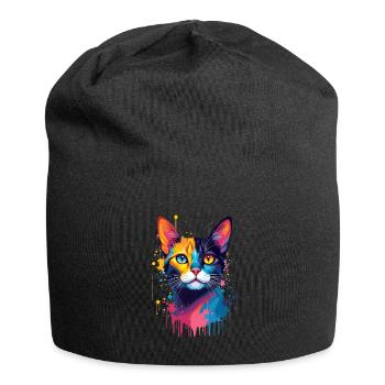 Cat Colorful Art Artwork Cat Owner Animal - Jersey Beanie - black - Front