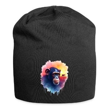 Schimpanse Kunst Kunstwerk Wasserfarbe Wald Affen - Jersey-Beanie - Schwarz - Vorne