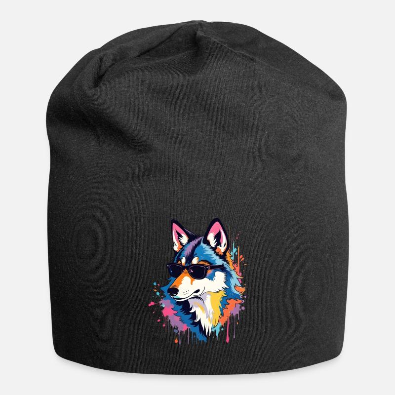Wolf Kunst Kunstwerk Pop Art Wolfs - Jersey-Beanie - Schwarz
