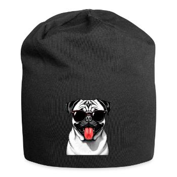 Mops mit Sonnenbrille Hund Tier Motiv lustiger - Jersey-Beanie - Schwarz - Vorne