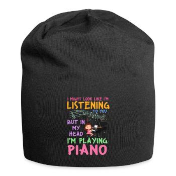 I Might Look Like I Am Listening Piano - Jersey Beanie - black - Front