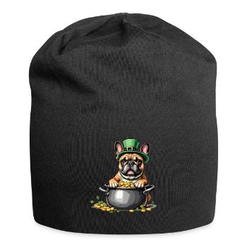 Französische Bulldogge St. Patricks Day Outfit - Jersey-Beanie - Schwarz - Vorne