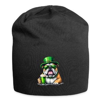 English Bulldog St. Patrick's Day Beer Outfit - Jersey Beanie - black - Front