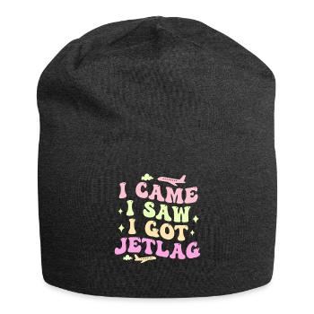 Ich kam, ich sah, ich bekam Jetlag, Reisehumor - Jersey-Beanie - Anthrazit - Vorne