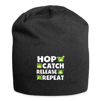 Hop Catch Release Repeat Frosch Humor - Jersey-Beanie - Schwarz - Vorne