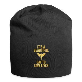 Es ist ein schöner Tag, um Leben zu retten - Jersey-Beanie - Schwarz - Vorne