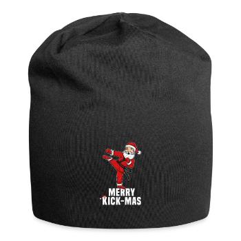 Funny Christmas Karate Santa Merry Kickmas Gift - Jersey Beanie - black - Front