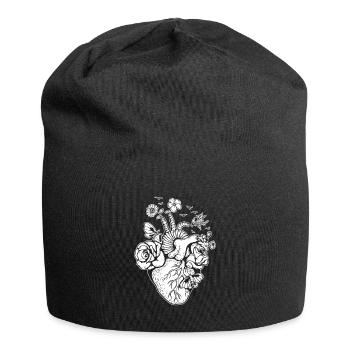Anatomisches Herz mit Blumen - Jersey-Beanie - Schwarz - Vorne