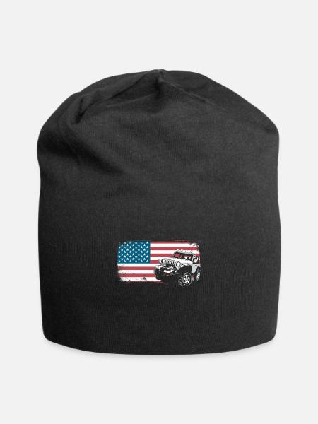 Jeep Auto Gelängewagen USA Amerika Flagge Geschenk - Jersey-Beanie - Schwarz