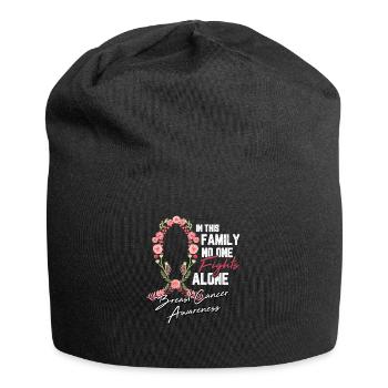 Cadeau de chimio de combat de fleur de ruban de cancer du sein - Bonnet en jersey - noir - Devant