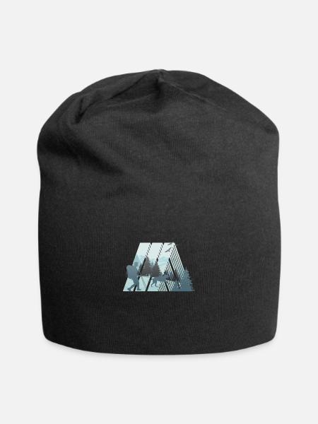 Retro Dogtrekking, Hundewandern in der Natur - Jersey-Beanie - Schwarz