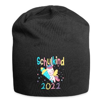 Schulkind 2022 Einhorn - Jersey-Beanie - Schwarz - Vorne