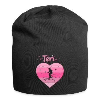 Herz Liebe Hobby Skifahren 10. Geburtstag - Jersey-Beanie - Schwarz - Vorne