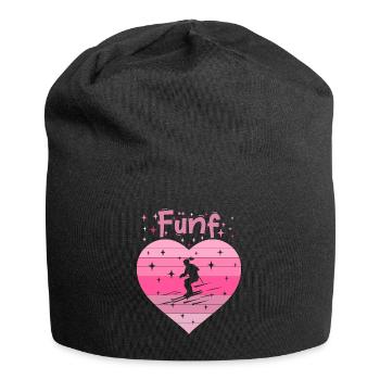 Herz Liebe Hobby Skifahren 5. Geburtstag - Jersey-Beanie - Schwarz - Vorne