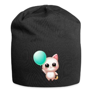 Katze mit Ballon - Jersey-Beanie - Schwarz - Vorne