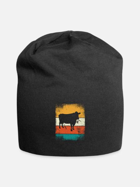 Kuh Tier Bauer Muh Retro Bauernhof Geschenk - Jersey-Beanie - sort