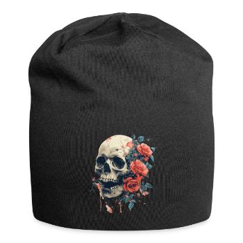 Gothic Skull and Roses Floral Graphic Art - Jersey Beanie - black - Front