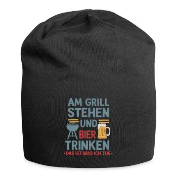 Standing at the Grill Drinking Beer Funny Grill Beer - Jersey Beanie - black - Front