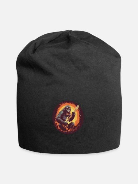 Gorilla guitarist with electric guitar, - Jersey Beanie - black