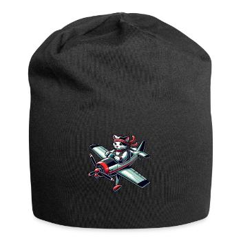Cat Pilot Propeller Airplane Flying - Jersey Beanie - black - Front