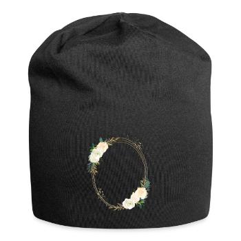Floral Oval Circle Customizable - Jersey Beanie - black - Front