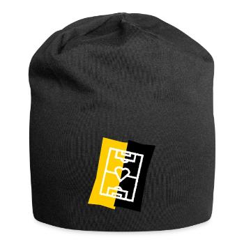 Fußballfeld mit Herz Vereinsfarben gelb schwarz - Jersey-Beanie - Schwarz - Vorne
