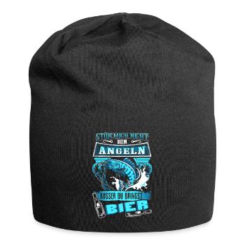 Ne pas m’interrompre en pêche - bière- - Bonnet en jersey - noir - Devant