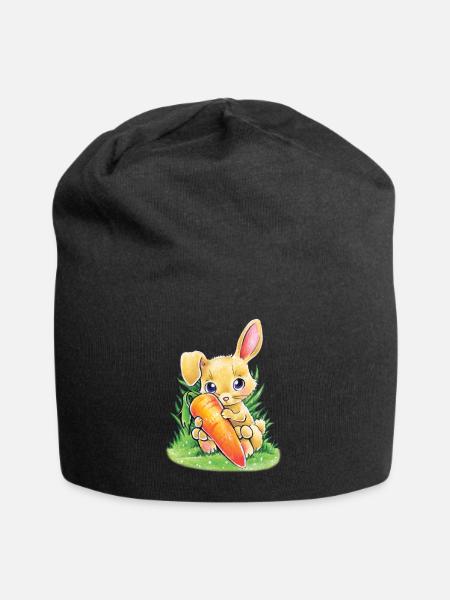 Hase mit Karotte - Jersey-Beanie - Schwarz