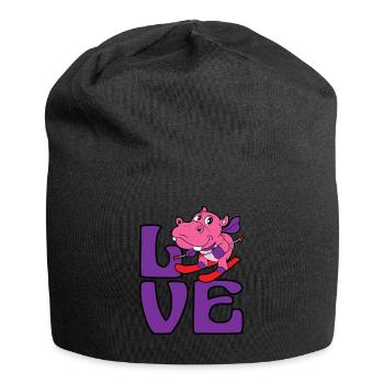 Hippopotamus skier skiing winter sport snow - Jersey Beanie - black - Front